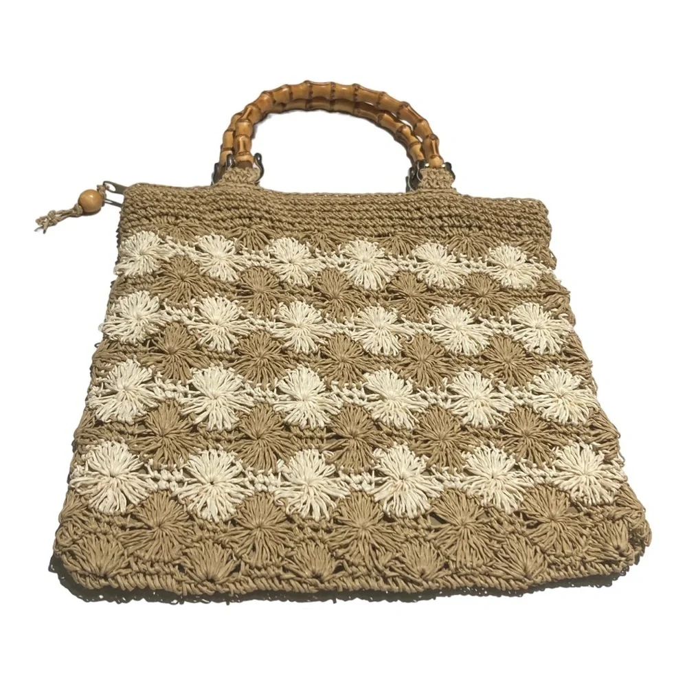 Vintage The Limited Handmade Crochet Bag with Bamboo Handle 90s Y2K - Picture 10 of 11